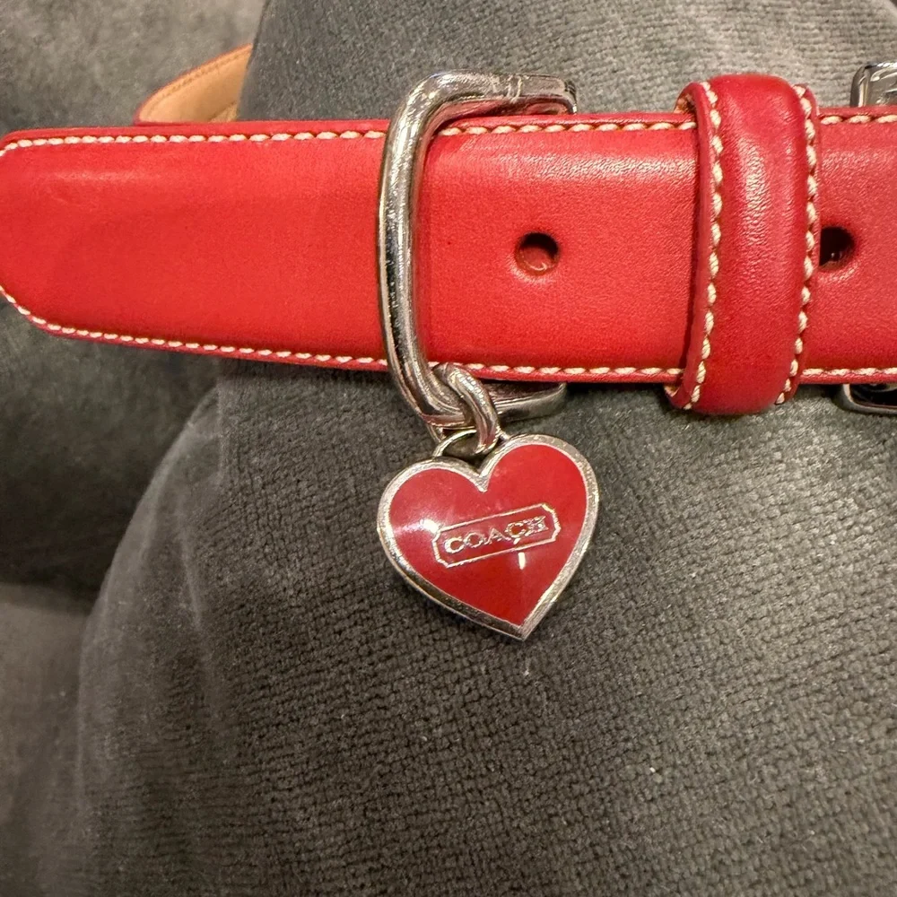 Coach Collar & Leash Set, Red Leather, ♥️ charm, Sz Lg, 17-21”, 48” leash - Picture 2 of 12